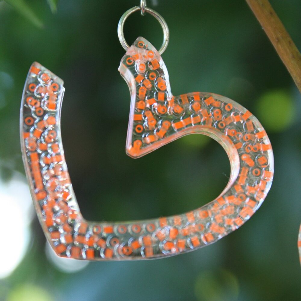 Hand Crafted Neon Orange Heart Earrings